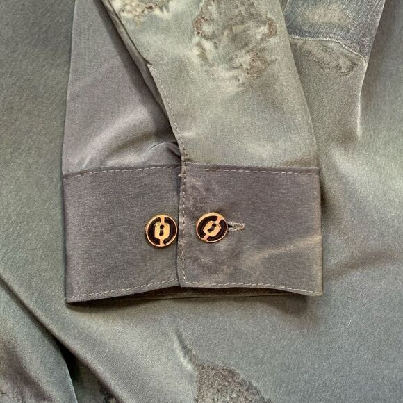 Vintage A Class Black Gray Oversized Button Down Shirt Abstract Art To Wear XL - Picture 10 of 11